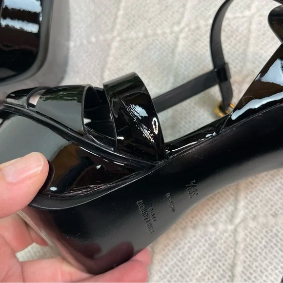 Saint Laurent Tribute Platform Sandals 105mm Black Patent Leather Size 38.5 8.5 - Picture 9 of 17
